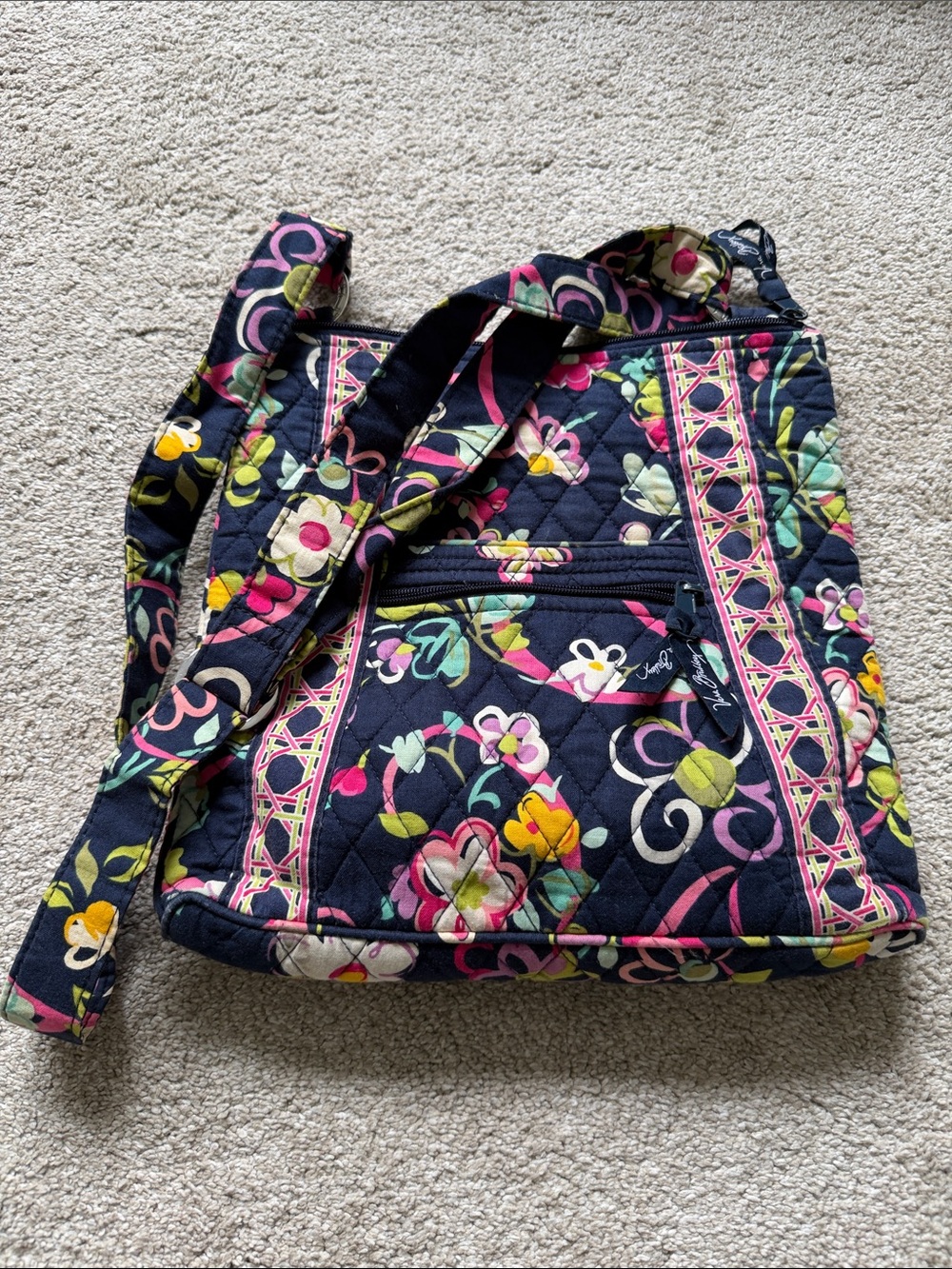 Vera Bradley Navy Quilted Floral Crossbody Bag with Multi-Color Accents
